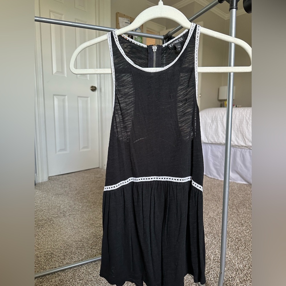 Express Black Tank Top with White Lace Accents